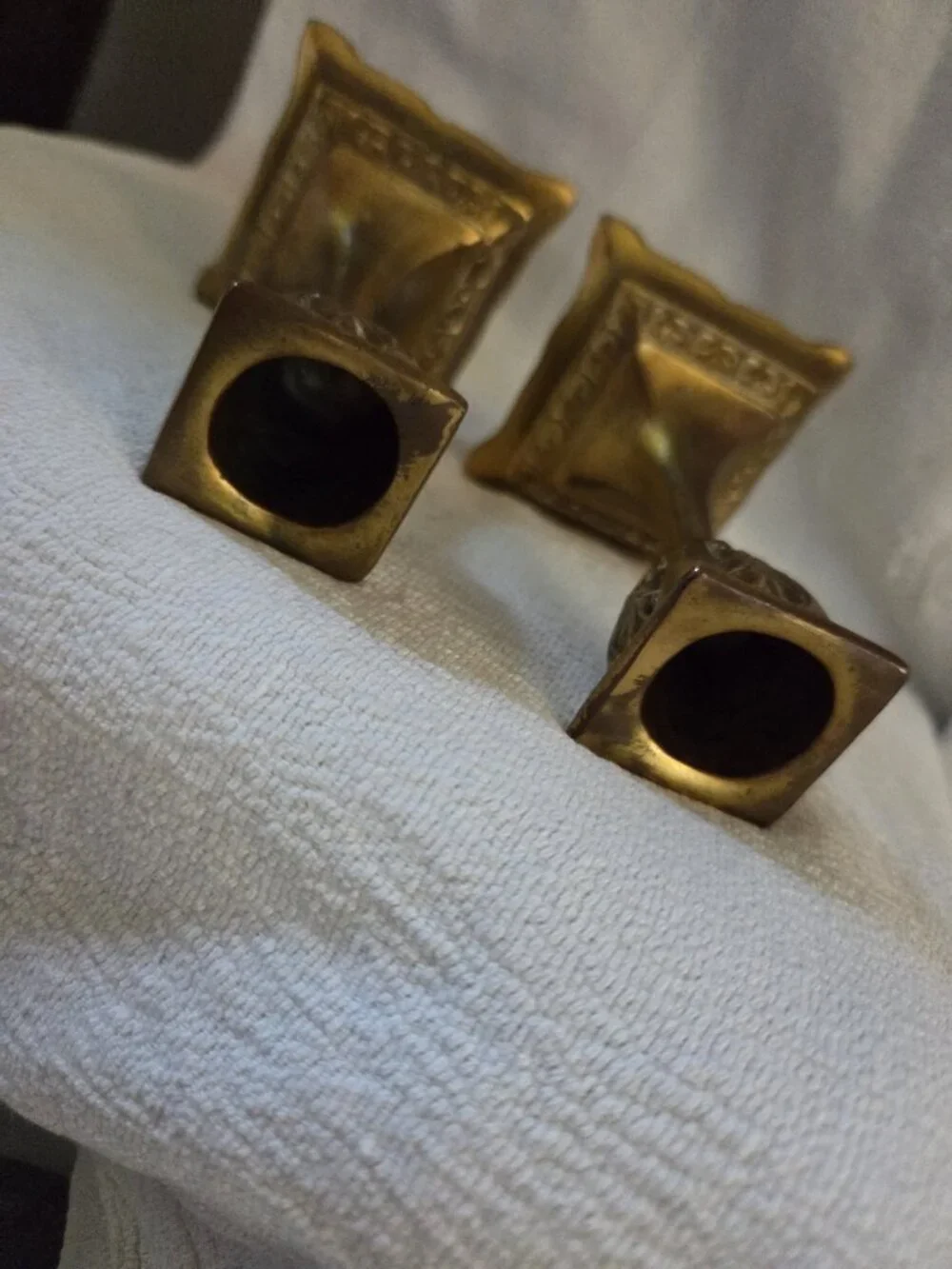 Pair Brass Square Candlestick Holders  Taper Candle Traditional Style 4